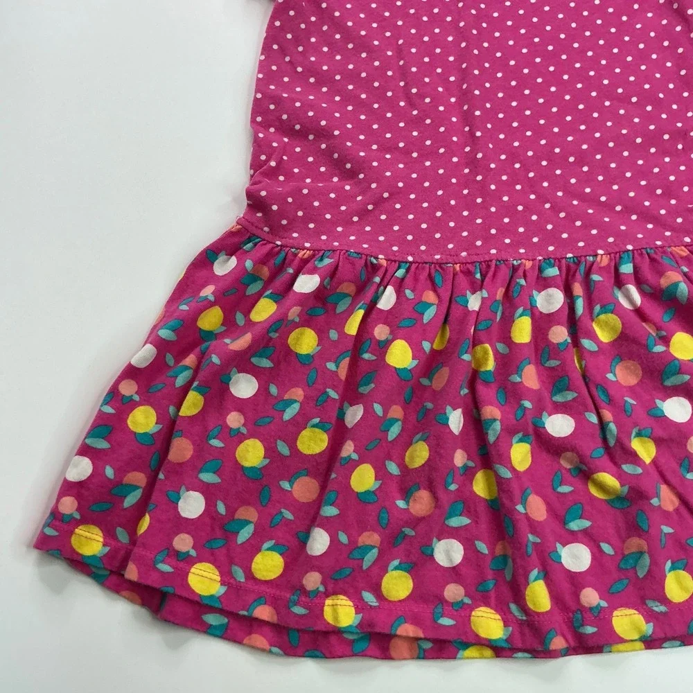Gymboree Pink Polka Dot Lemon Print Dress Kids Size S 5-6 Short Sleeve Cotton